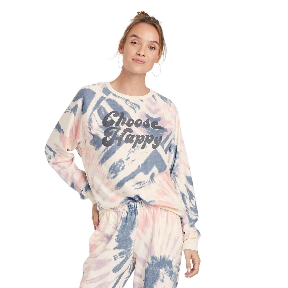 Grayson Threads Womens Choose Happy Long Sleeve Sweatshirt‎ Multicolor SZ S